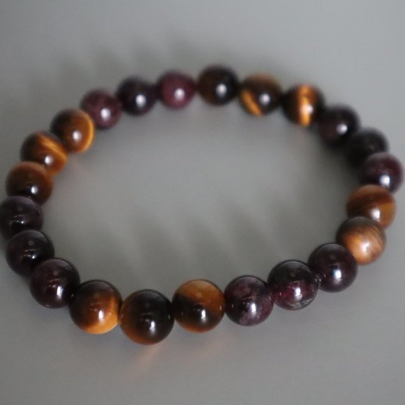 Tiger's Eye and Garnet Stretch Bracelet - Picture 3 of 13